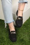 Daily Thick Buckle Cloth Loafer Women's Shoes-Black