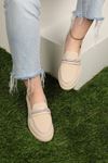Daily Double Ribbon Buckle Cloth Loafer Women's Shoes-Beige