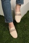 Triko  Geçmeli Taş Şeritli Kadın Loafer Ayakkabı-Bej