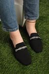 Triko  Örgüi Taş Şeritli Kadın Loafer Ayakkabı-Siyah