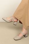 Linen Buckle Women's Heeled Shoes-Skin color
