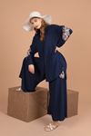 Viscose Fabric Embroidered Women's Suit-Navy Blue