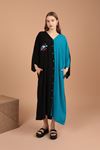 Viscose Fabric Eye Embroidery Women's Dress-Turquoise