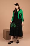 Женское платье из вискозной ткани-черный/зеленый