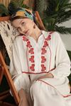 Viscose Fabric Floral Embroidery Women's Dress-Ecru