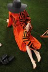 Viscose Fabric Women's Dress-Orange