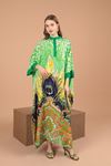 Viscose Printed Feather Pattern Oversize Dress-Green