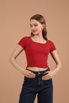 Женская блузка с квадратным воротником из ткани камзол-Kрасный