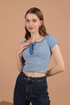 Camisole Striped Fabric Short Sleeve Women's Blouse-Royal