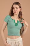 Camisole Striped Fabric Short Sleeve Women's Blouse-Green