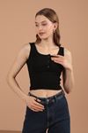 Camisole Fabric Snap Fastener Women's Blouse-Black