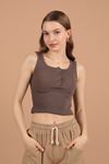 Camisole Fabric Snap Fastener Women's Blouse-Brown