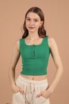 Kaşkorse Kumaş Çıtçıt Espirili Kadın Bluz-Yeşil