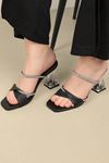 Evening Dress Knotted Stone Striped Transparent Heeled Women's Slippers-Black
