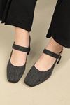 Linen Buckle Women's Heeled Shoes-Black