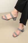 Linen Single Strip Women's Heeled Slippers-Grey