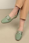 Women's Leather Ballerinas with Hook and Ribbon Buckle-Mint
