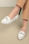  Women's Ballerinas with Stoned Bow Buckle-White