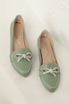  Women's Ballerinas with Stoned Bow Buckle-Mint