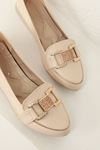 Women's Leather Ballerinas with Stone Buckle-Skin color