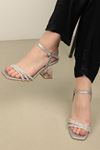 Shiny 3 Stripes Transparent Women's Heels-Silver
