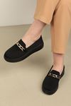 Knitwear Thick Sole Chain Metal Buckle Women's Loafer Shoes-Black
