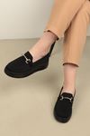 Knitwear Thick Sole Thin Metal Buckle Women's Loafer Shoes-Black