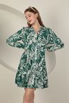 Viscose Fabric Leaf Pattern Short Dress-Green