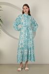 Jesica Fabric Flower Pattern Women's Dress-Blue