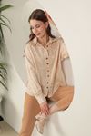 Атласная женская рубашка из жаккардовой ткани-Светло серый