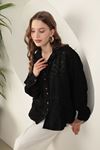 Jacquard Fabric Satin Women's Shirt-Black