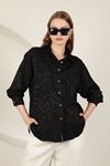 Атласная женская рубашка с двумя карманами из жаккардовой ткани-Чёрный