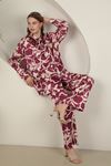 Satin Fabric Patterned Women's Suit-Fuchsia