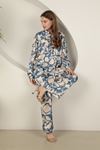 Satin Fabric Patterned Women's Suit-İndigo