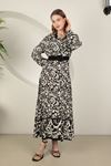 Женское платье с цветочным узором из вискозной ткани-Чёрный