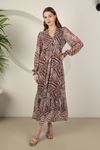 Chiffon Fabric Geometric Pattern Women Dress-Brown