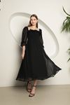 Madonna Collar Plain Chiffon Women's Dress-Black