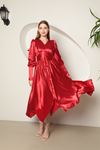 Saten Kumaş Kadın Maxi Elbise-Kırmızı