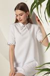 Atlas Fabric Women's Dress with Stone Collar-White