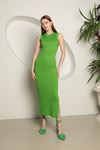 Женское платье с круглым вырезом из трикотажной ткани-Зелёный