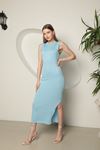 Женское платье с круглым вырезом из трикотажной ткани-Голубой