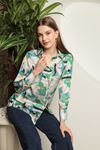 Satin Fabric Patterned Women's Shirt-Green