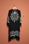 Linen Fabric Women's Pareo-Black/Ecru