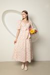 Женское платье из льняной ткани с хрустящим цветочным принтом-фуксия