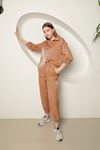 Shiny Fabric Women's Suit-Light Brown