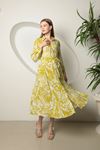 Viscose Fabric Leaf Pattern Women's Long Dress-Oil Green