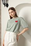 Knitwear Striped Heart Patterned Women's Blouse-Mint