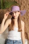 Women's Hat with Pearls On Straw-Lilac