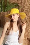 Женская шляпа с жемчугом поверх соломы-Желтый