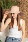 Women's Hat with Pearls On Straw-Light Pink